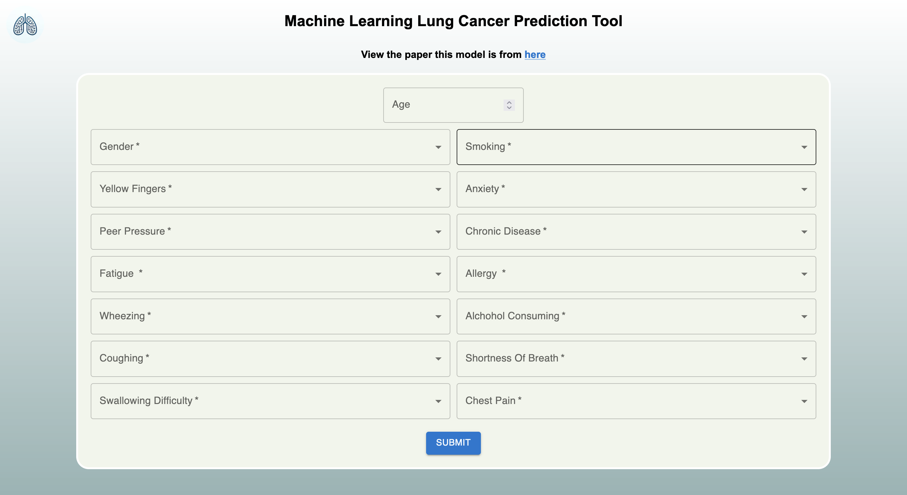 image of AI Lung Cancer Prediction Tool